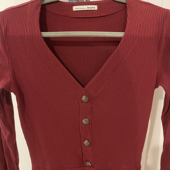 REFORMATION maroon ribbed button mini dress - Picture 2 of 3